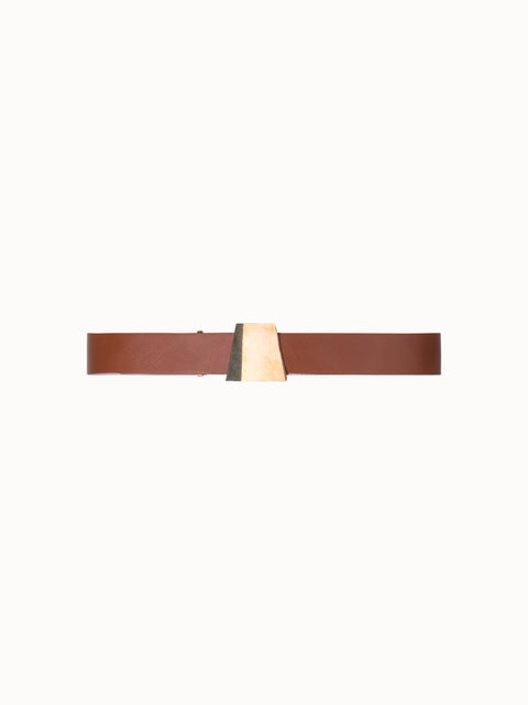 Leather Belt with Gold Trapezoid Buckle