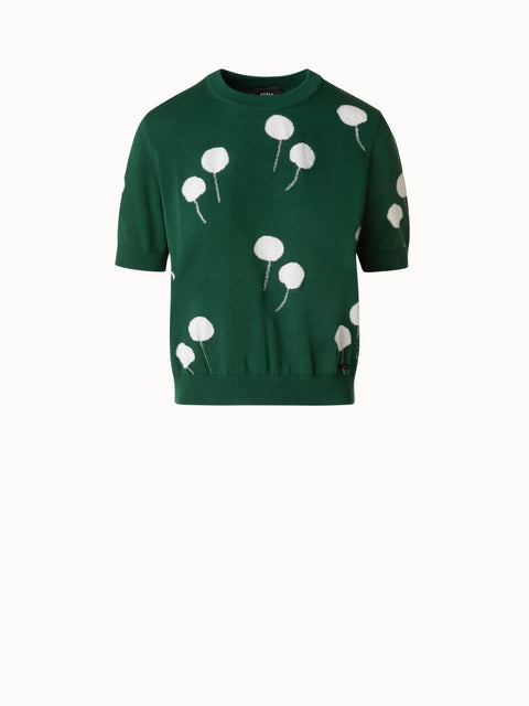 Short Sleeve Sweater in Cotton with Dandelion Intarsia