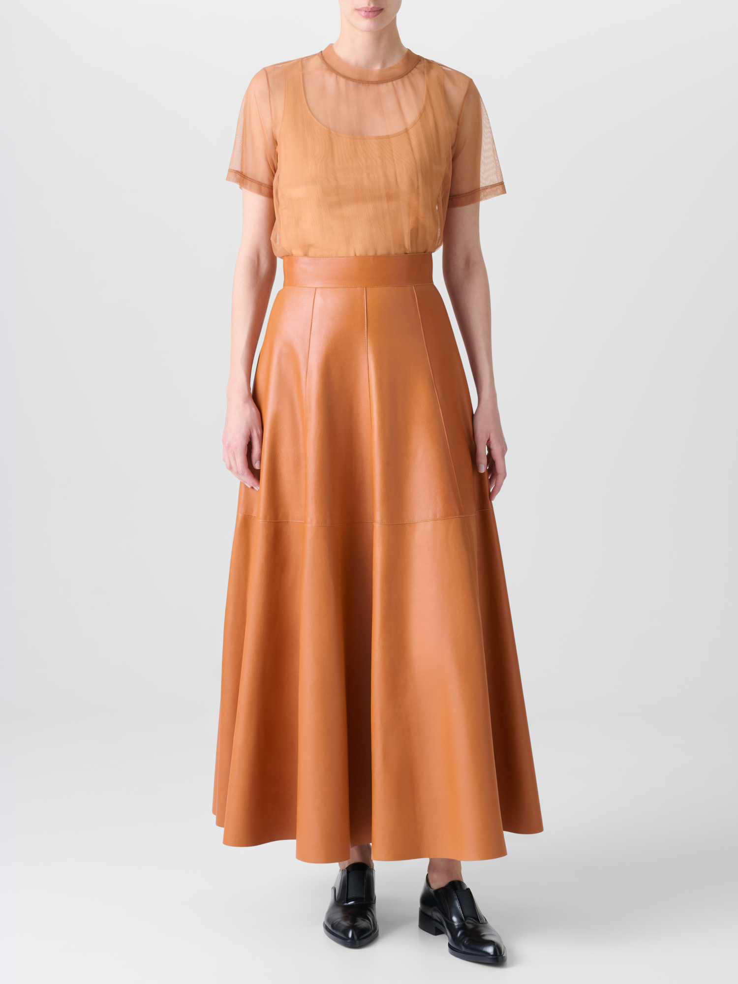 Designer Sheer Tulle T-Shirt with Tank Top - brown