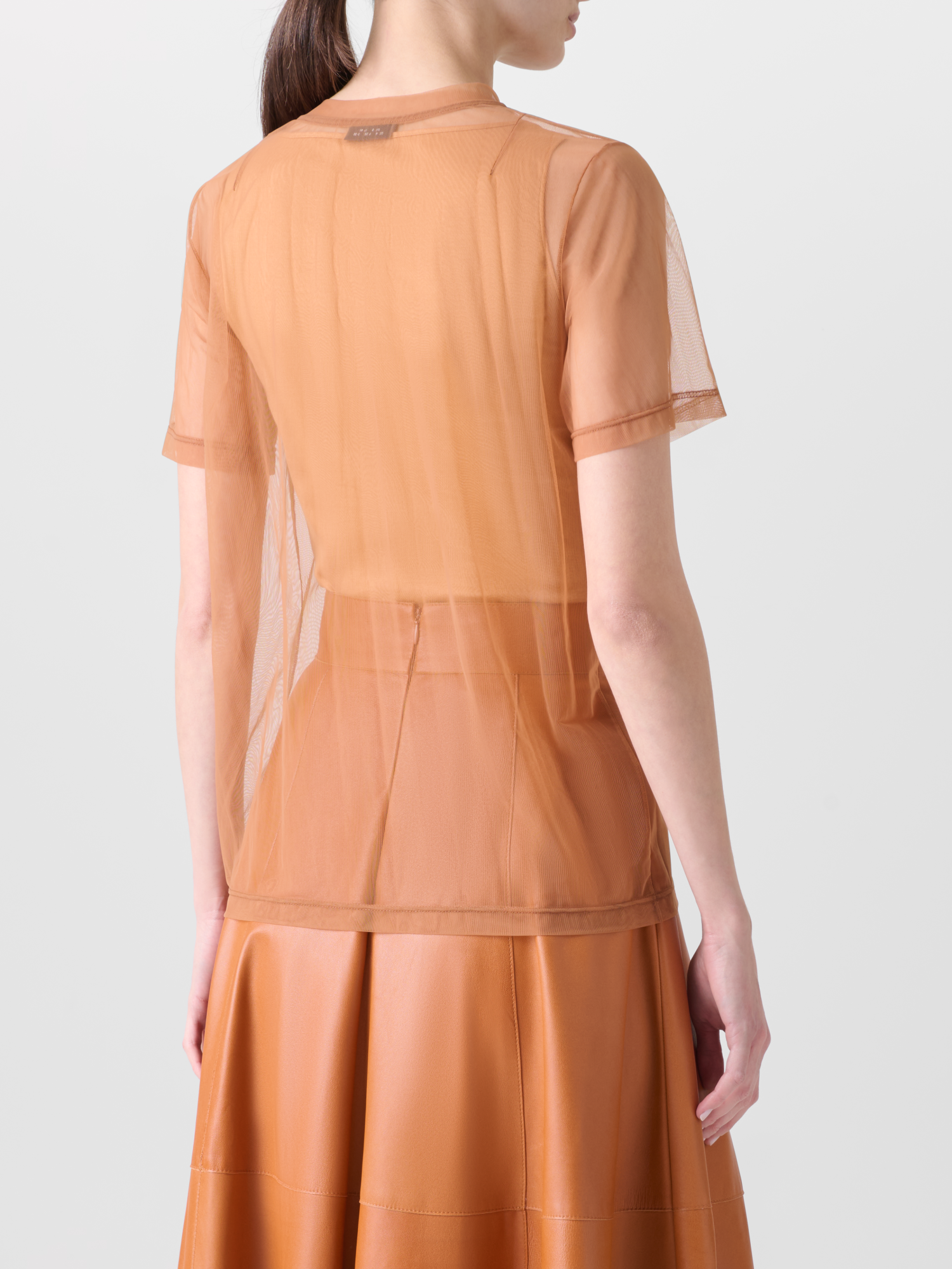 Designer Sheer Tulle T-Shirt with Tank Top - brown