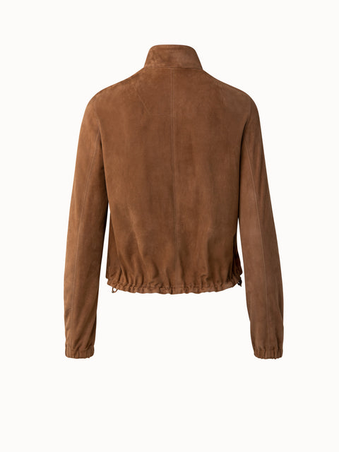 Cropped Suede Leather Drawstring Jacket