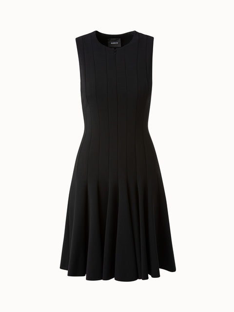 Double Face Wool Round Neck Dress with Skaters Pleats