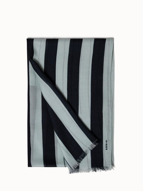 Cashmere Silk Scarf with Screen Stripes Print