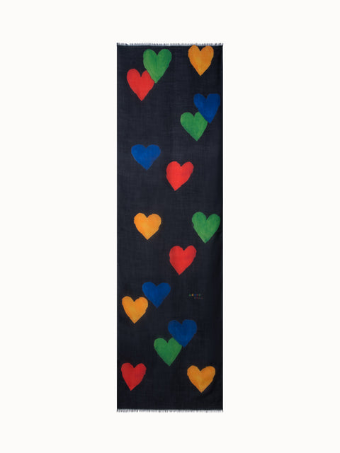 Cashmere Silk Scarf with Hearts Print