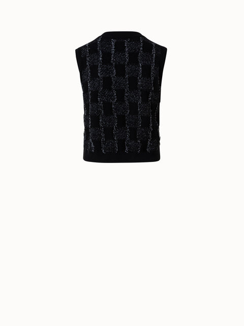 Cashmere Cotton Square Fringe Jacquard Knit Pullover