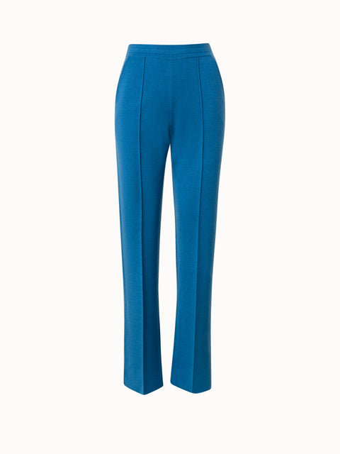 Wool Silk Stretch Straight Leg Knit Pants