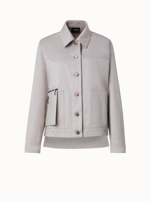 Cotton Double-Face Jacket with Leather Pocket