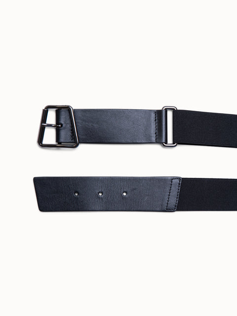 Leather and Elastic Belt with Trapezoid Buckle