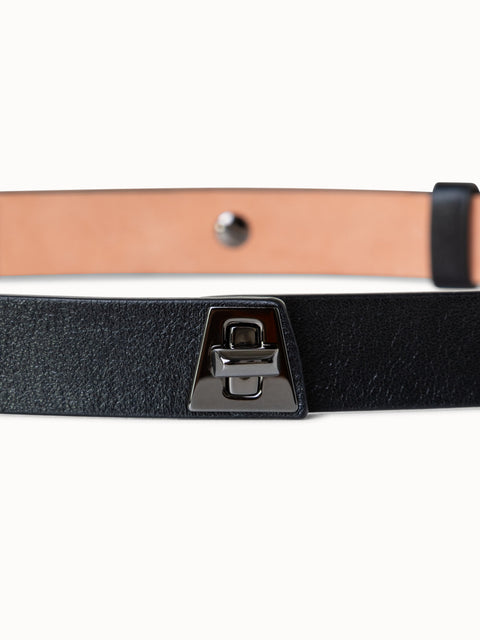 Slim Leather Belt with Trapezoid Turn Lock Closure