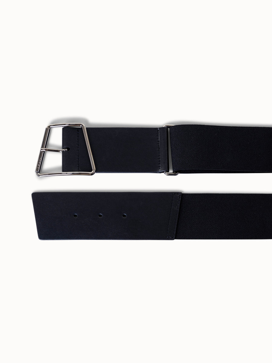 Akris® Official – Wide Leather and Elastic Belt with Trapezoid Buckle