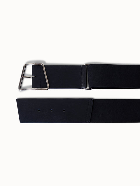 Wide Leather and Elastic Belt with Trapezoid Buckle