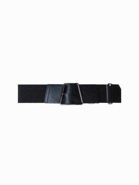 Wide Leather and Elastic Belt with Trapezoid Buckle