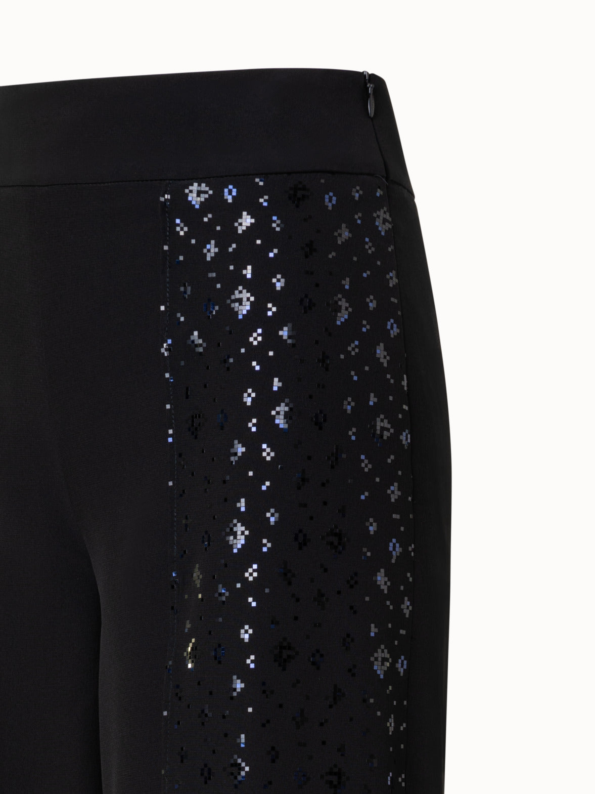 Double-Layer Silk Crêpe Wide Leg Pants with Pixel Foil Embellishment