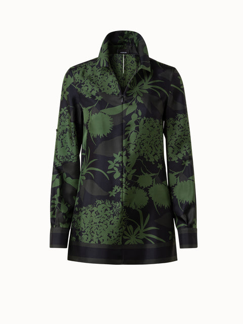 Silk Twill Tunic Blouse with Abraham Flower Print