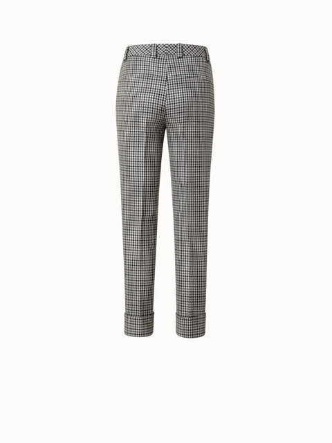 Wool Cropped Tapered Pants with Houndstooth Pattern