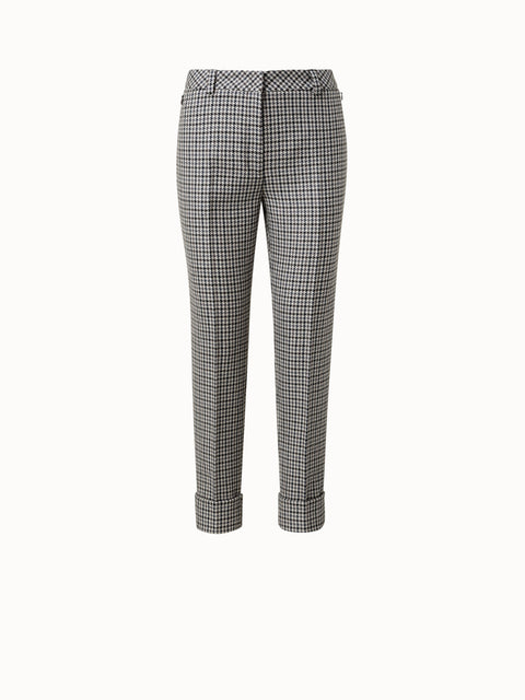 Wool Cropped Tapered Pants with Houndstooth Pattern