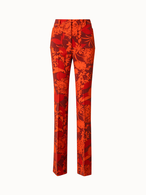 Wool Stretch Double-Face Bootcut Pants with Abraham Flower Print
