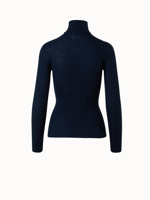 Fine Gauge Wool Silk Rib Knit Pullover