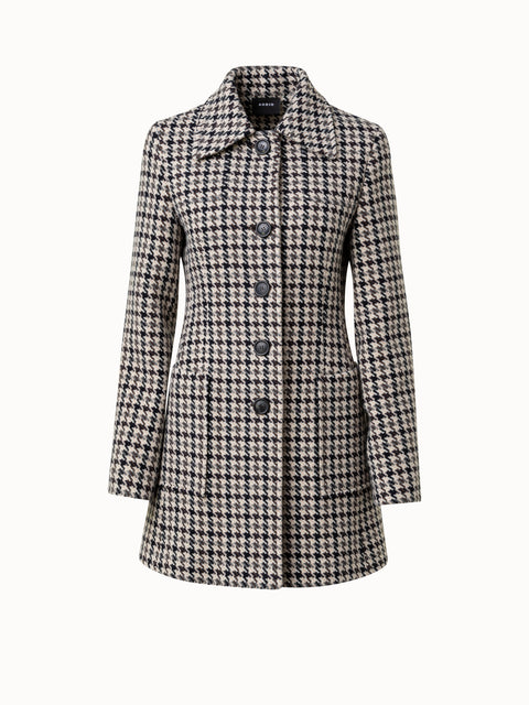 Wool Long Jacket with Houndstooth Pattern
