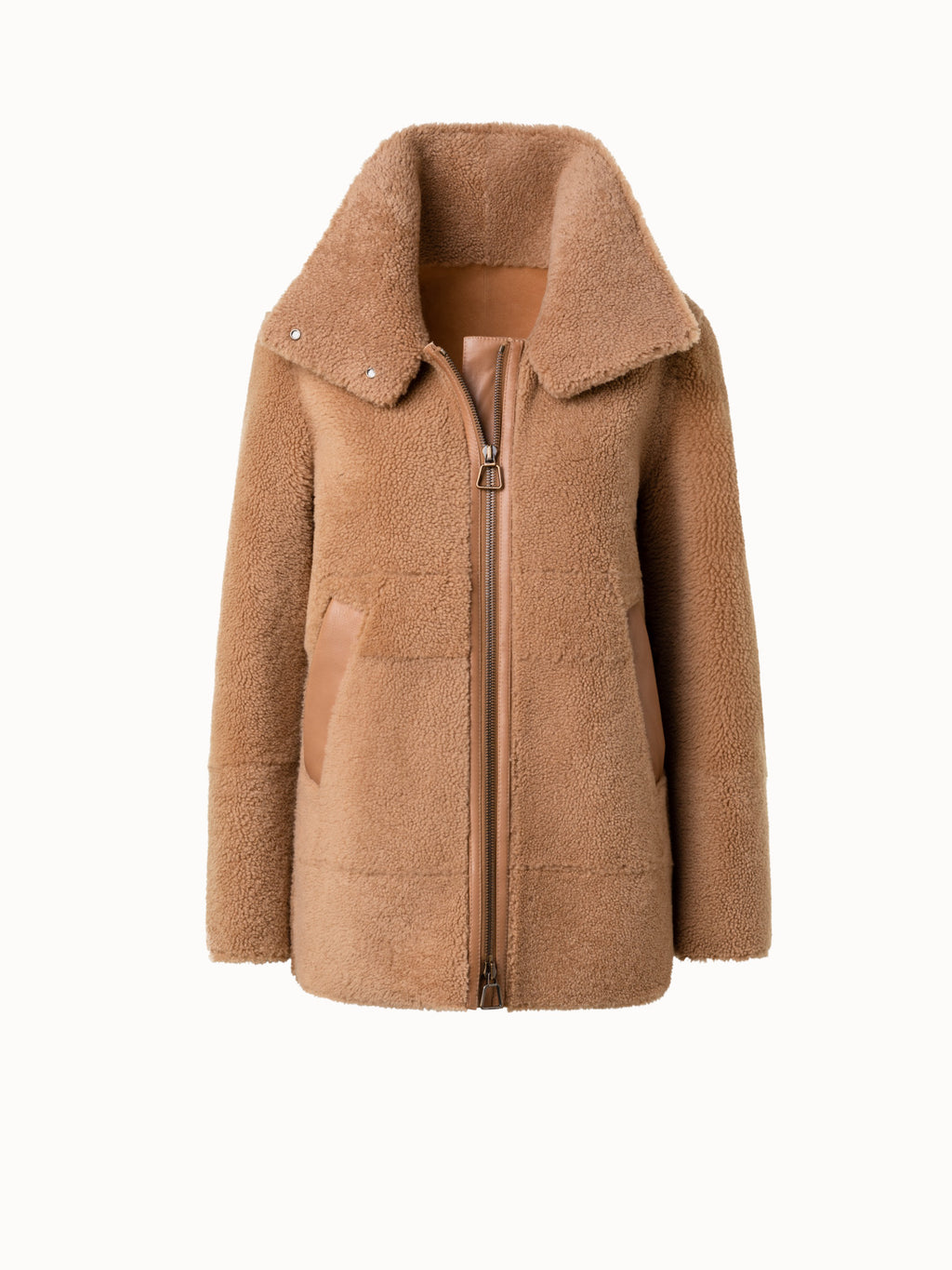 Camel shearling outlet jacket