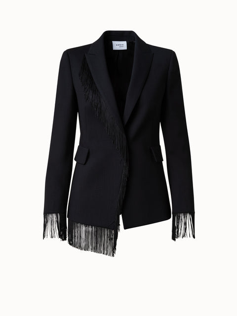 Wool Stretch Crêpe Jacket with Fringes