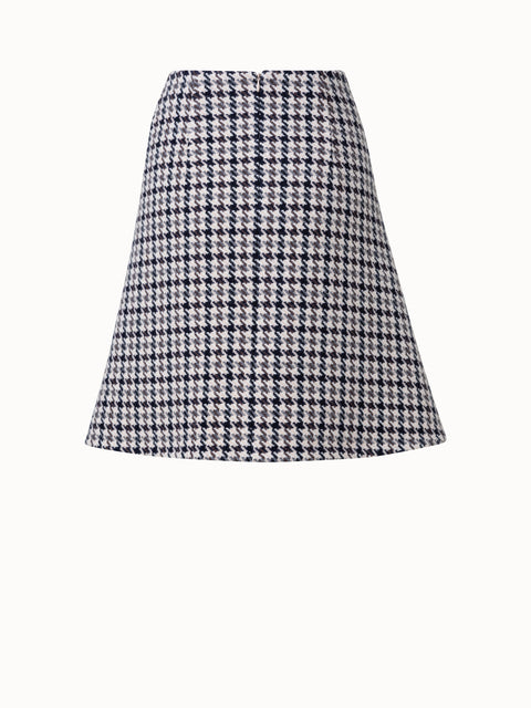 Wool Knee-Length Skirt with Houndstooth Pattern