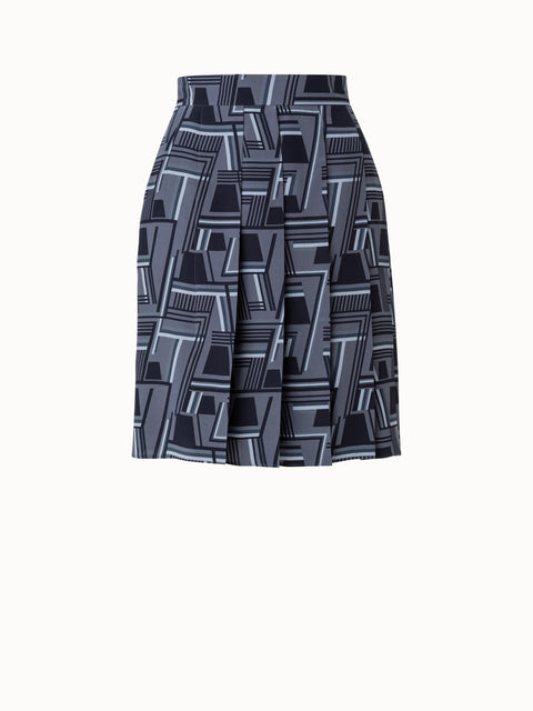 Short Pleated Skirt with Zig Zag Trapezoid Print