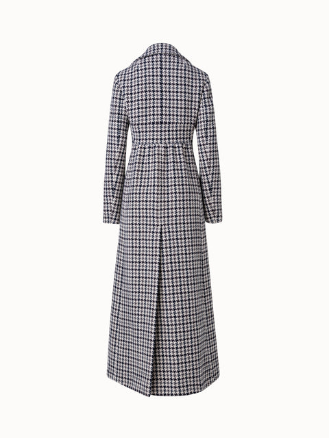 Wool Long Coat with Houndstooth Pattern
