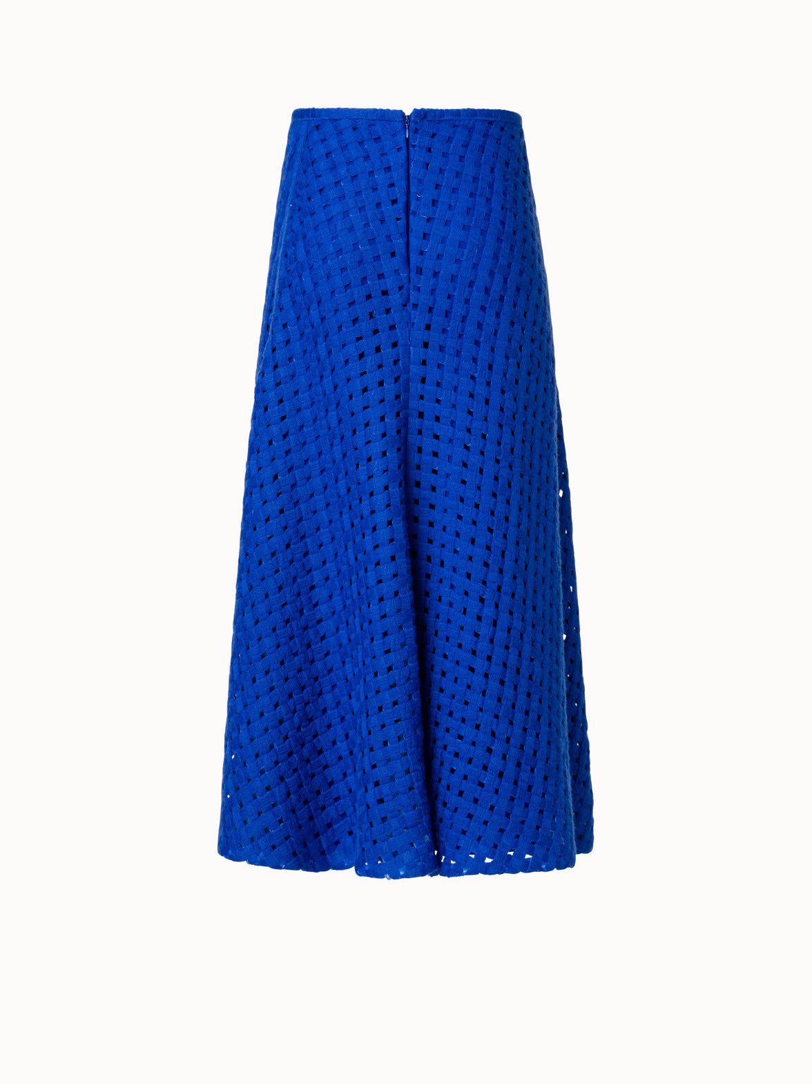 Midi Skirt in Checkered Grid Embroidery - blue