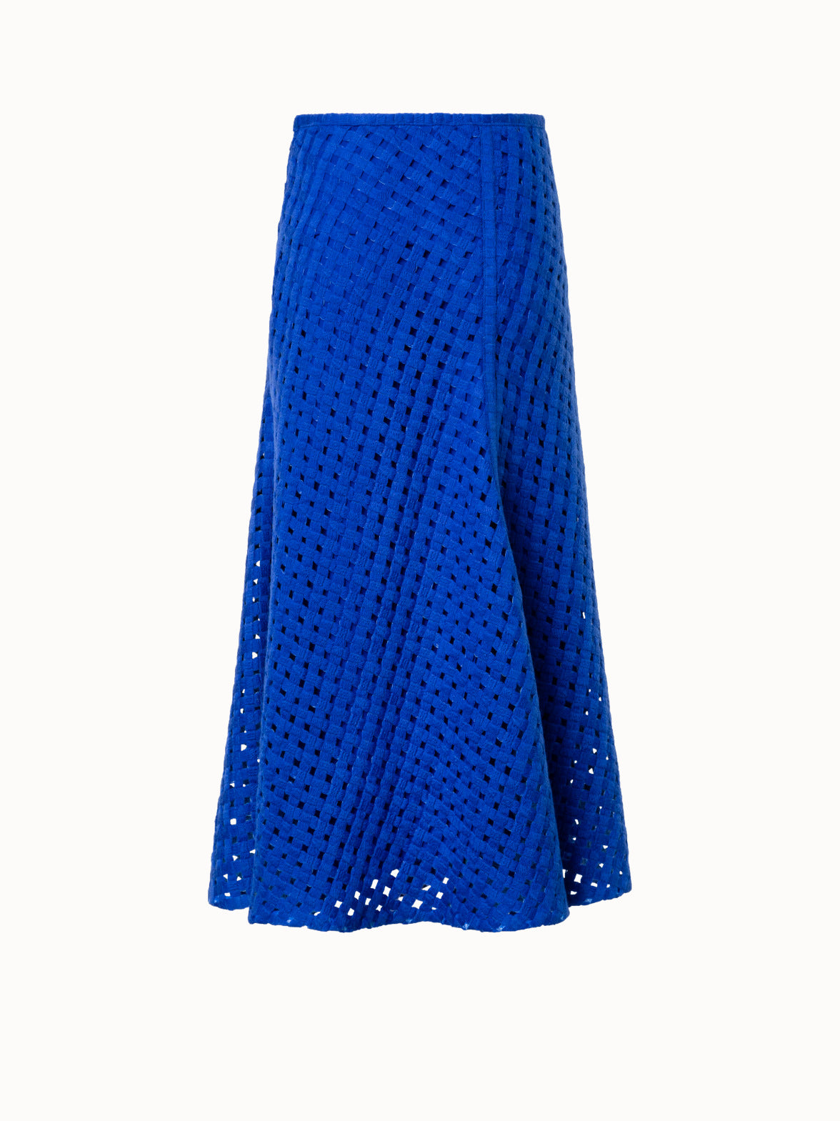 Midi Skirt in Checkered Grid Embroidery - blue