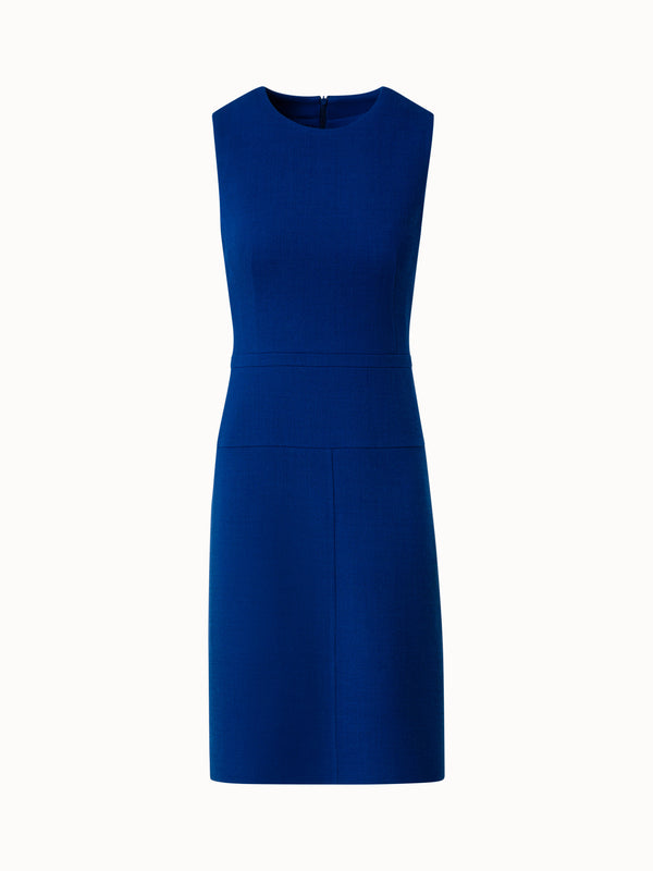 Wool Crêpe Double-Face Sheath Dress with A-Line Skirt - blue