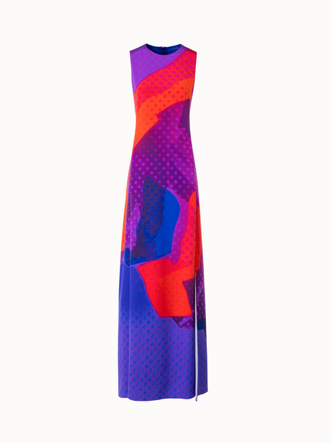 Fluid Silk Gown with Superimposition Print