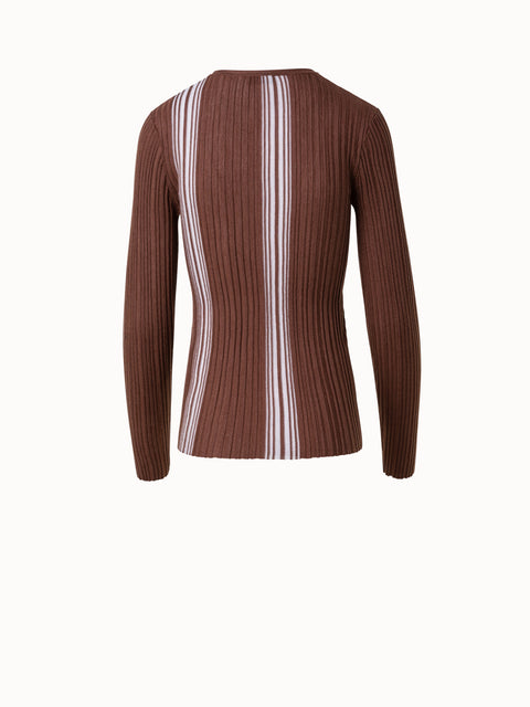 Wool Silk Ribbed Sweater with Irregular Stripes