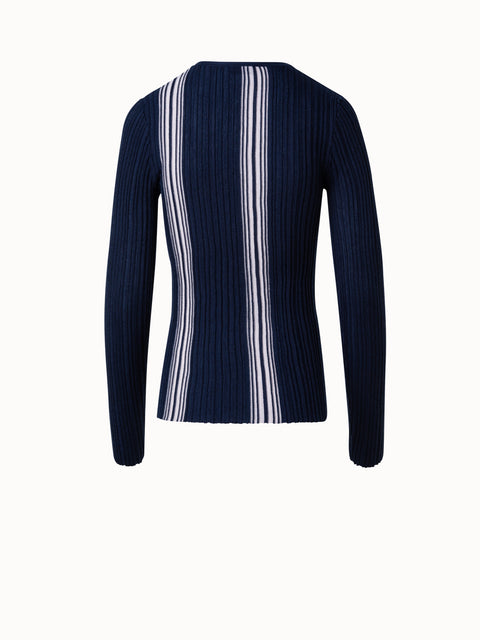 Wool Silk Ribbed Sweater with Irregular Stripes