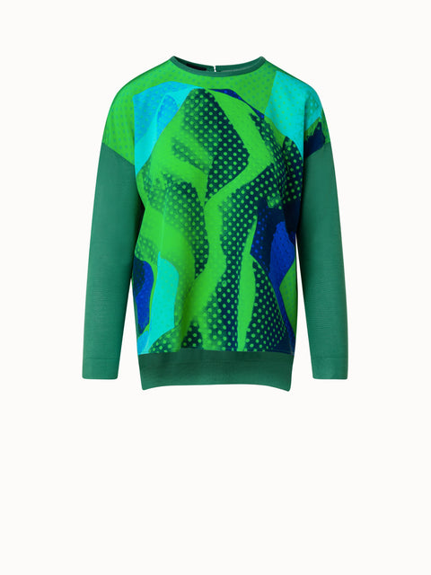Knit Silk Sweater with Superimposition Print