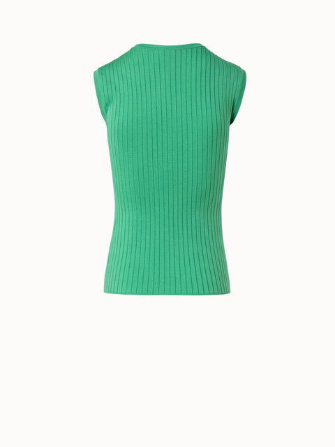 Silk Cotton Stretch Ribbed Fine Knit Top