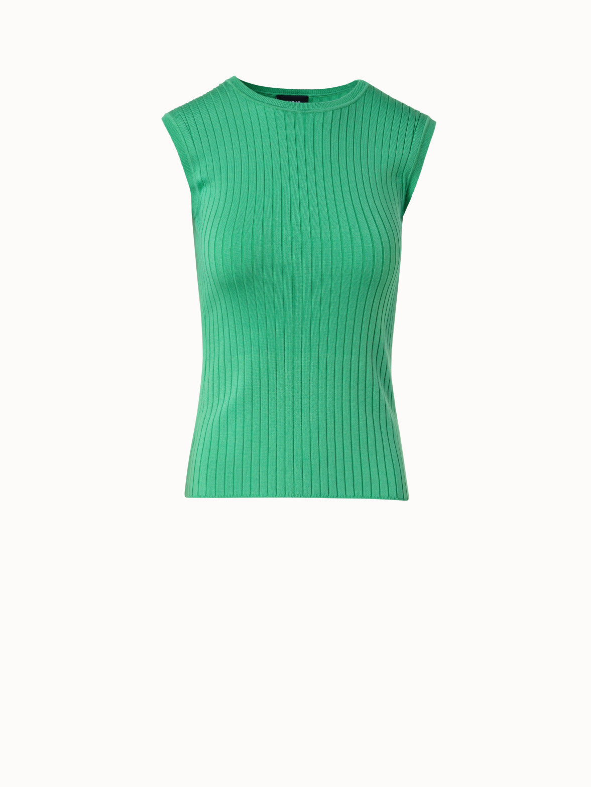 Silk Cotton Stretch Ribbed Fine Knit Top - green