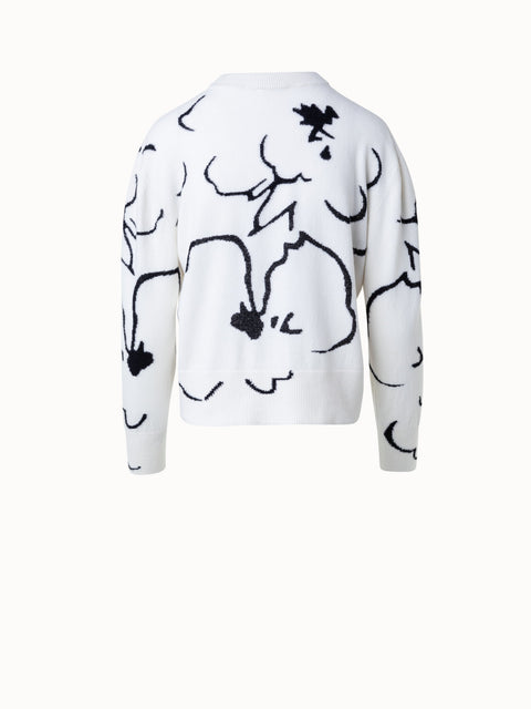Short Cashmere Pullover with Sketched Abraham Flower Intarsia