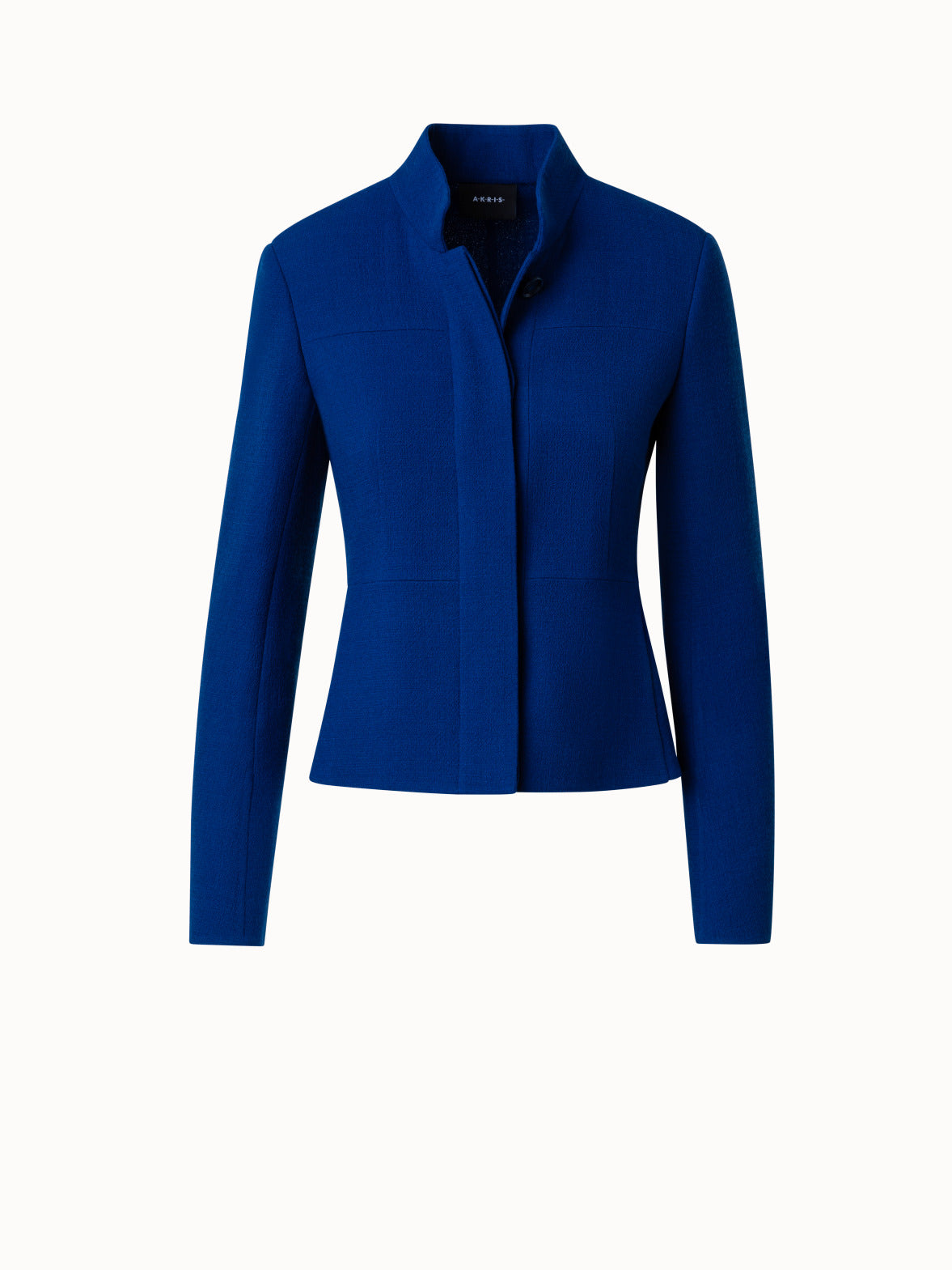 Short Jacket with Mock Neck in Wool Crêpe Double-Face - blue
