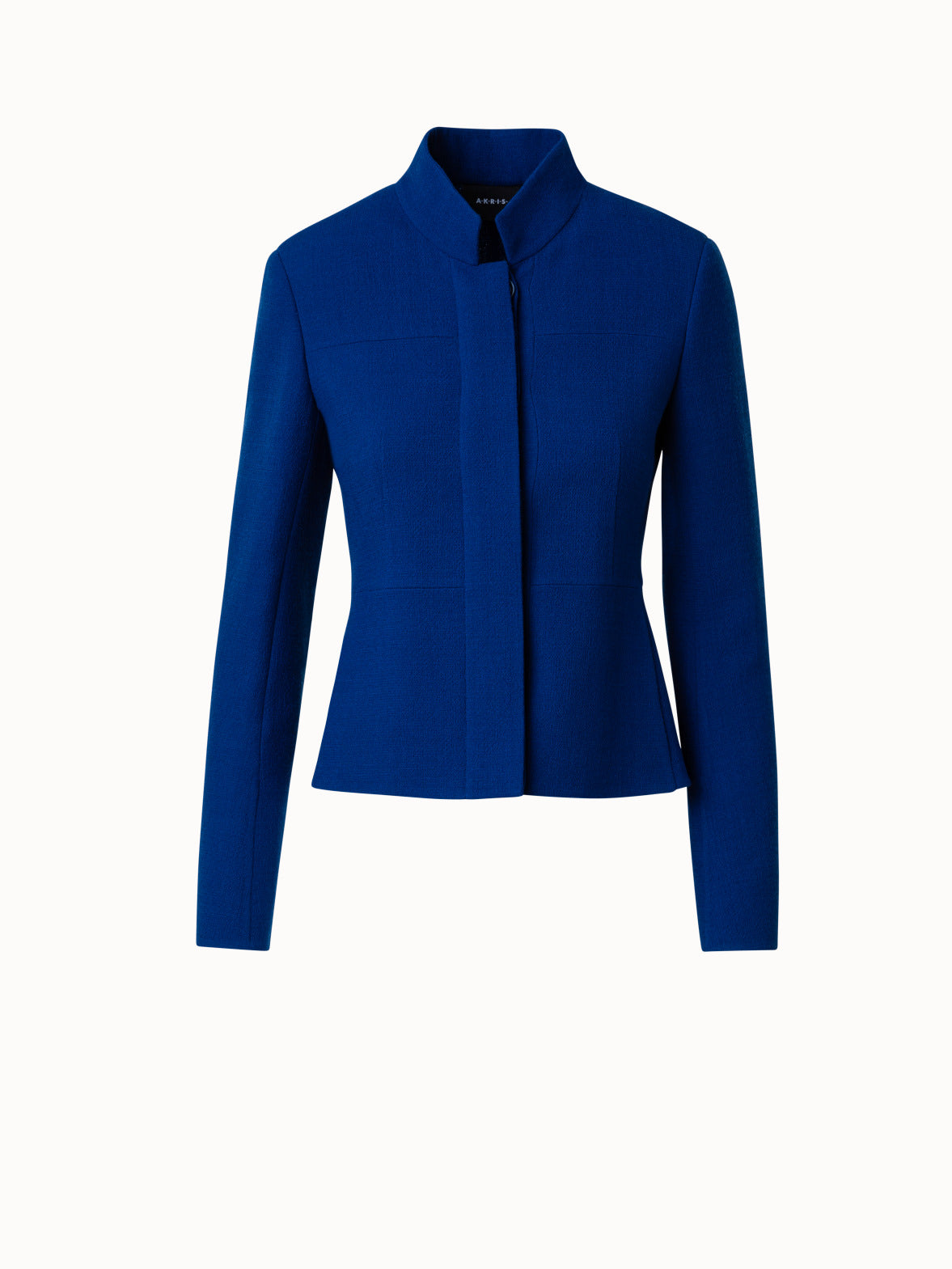 Short Jacket with Mock Neck in Wool Crêpe Double-Face - blue