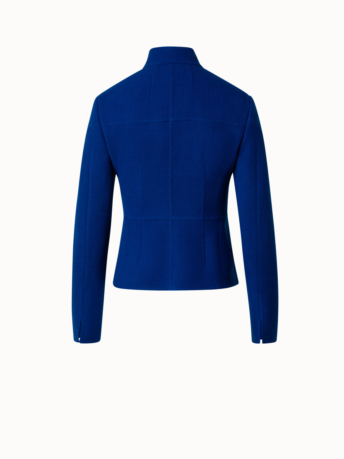 Short Jacket with Mock Neck in Wool Crêpe Double-Face - blue