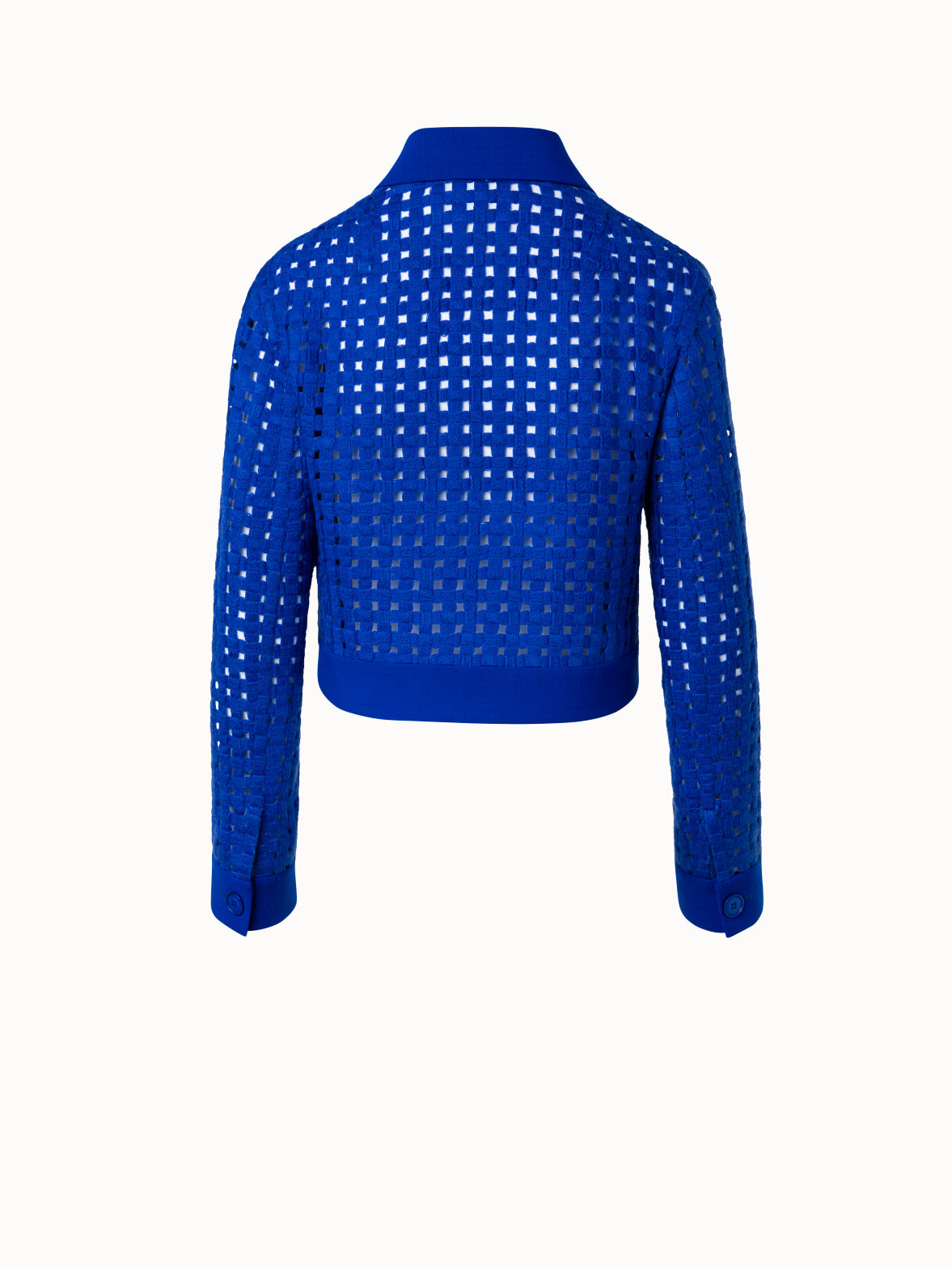 Short Jacket in Wool Grid Embroidery - blue