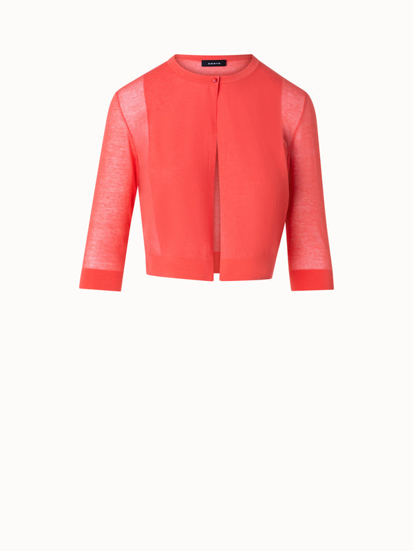 Semi-Sheer Short Knit Cardigan in Cotton Blend - orange