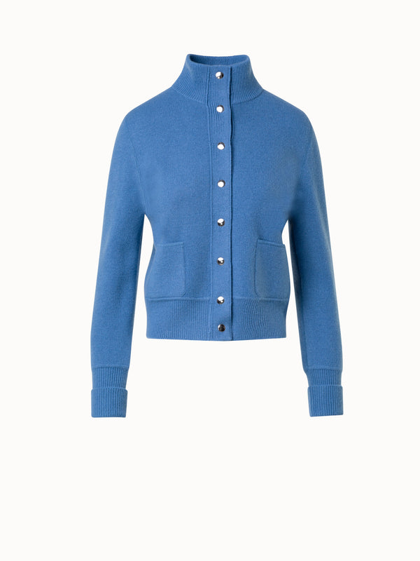 Cashmere Piqué Knit Cardigan - blue