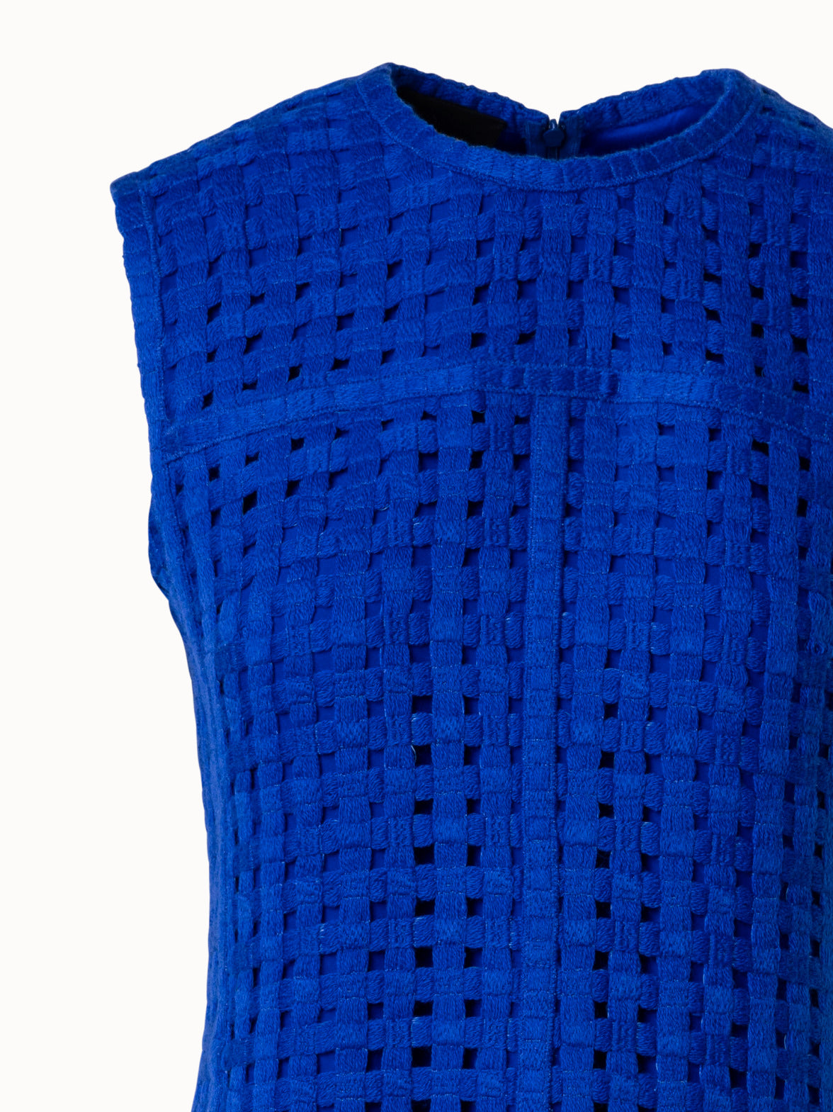 Sheath Dress in Grid Embroidery - blue