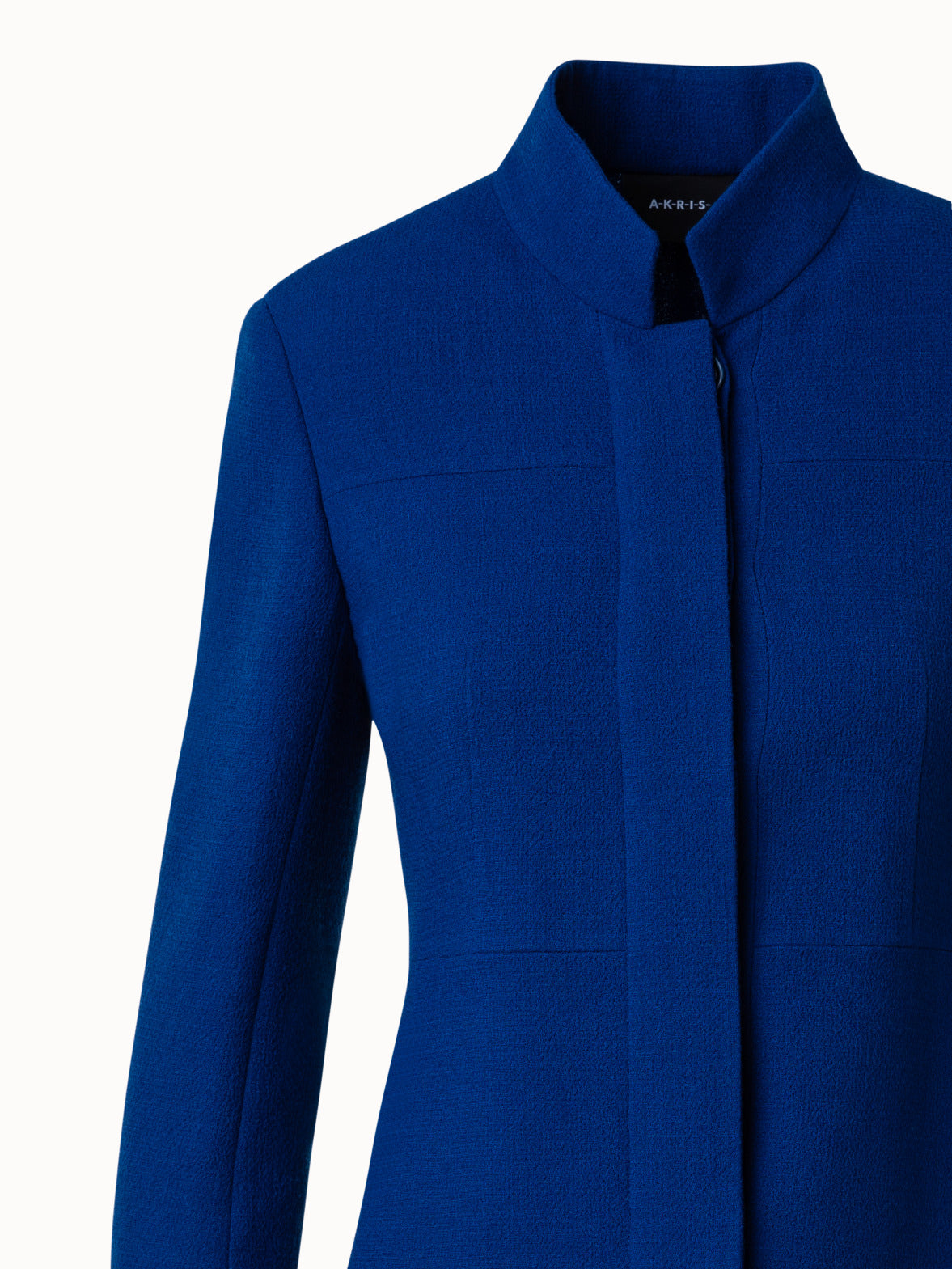 Short Jacket with Mock Neck in Wool Crêpe Double-Face - blue