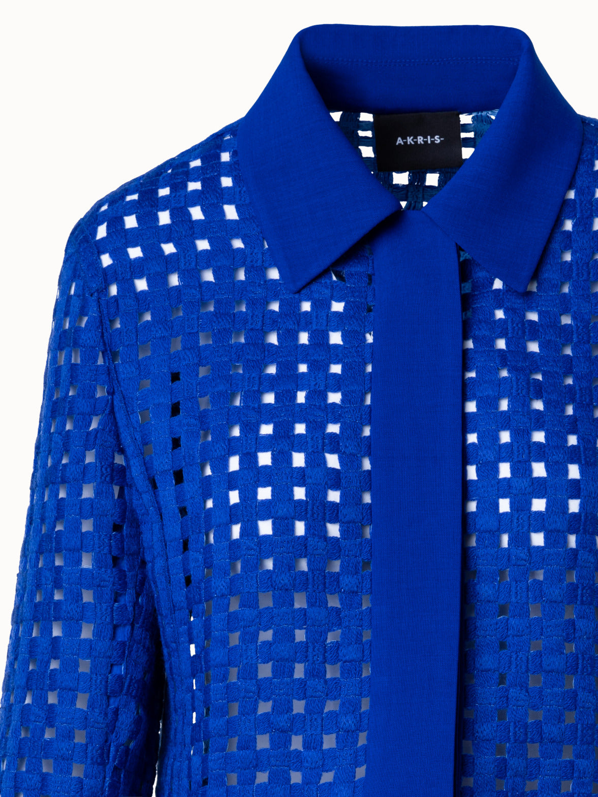 Short Jacket in Wool Grid Embroidery - blue