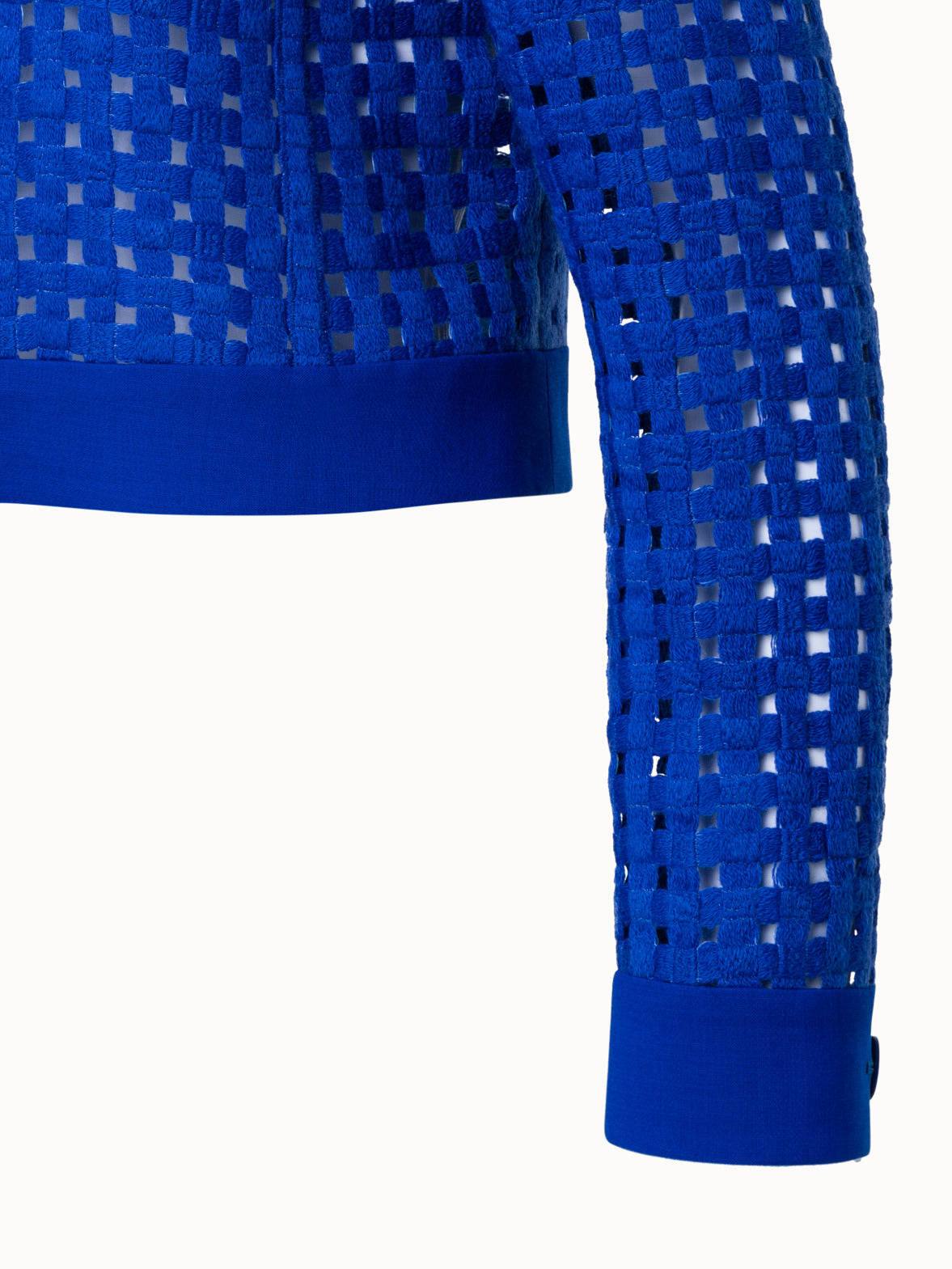 Short Jacket in Wool Grid Embroidery - blue