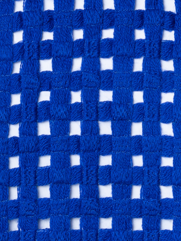Short Jacket in Wool Grid Embroidery - blue