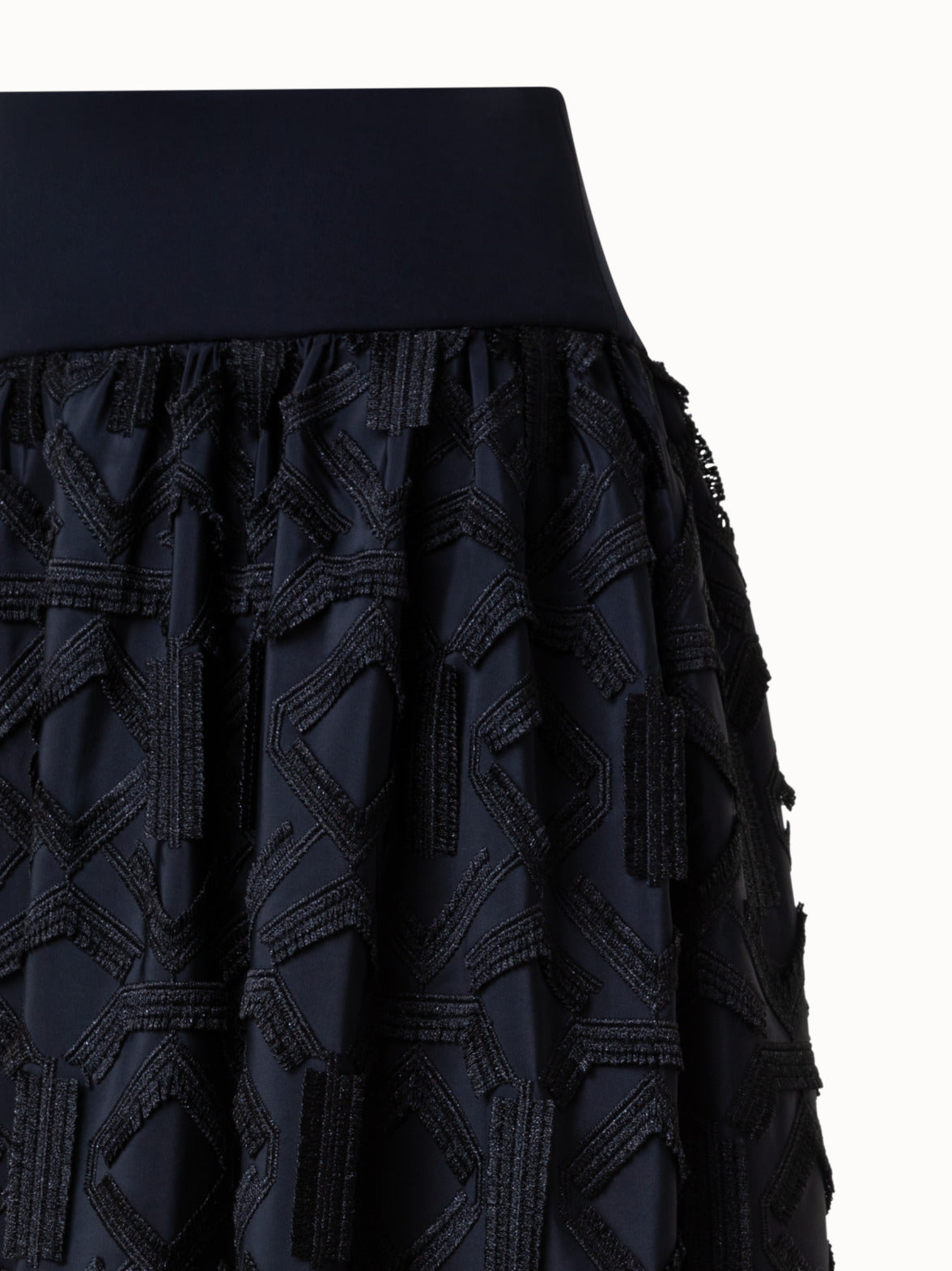 Maxi Skirt with Fringe Embroidery - black